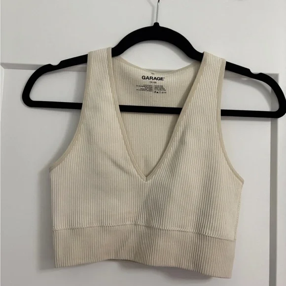 Garage Cream Ribbed Crop Tank Top - Picture 1 of 2